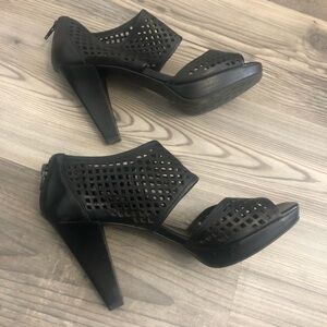 Franco Sarto Diamond Laser Cut Ankle Black Heels